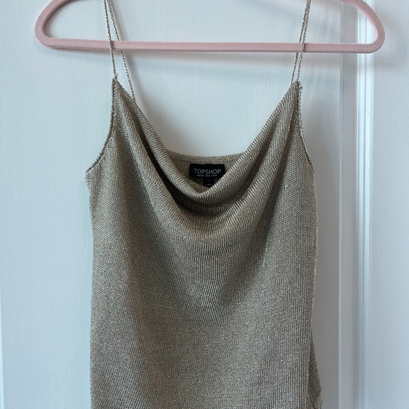 TOPSHOP Gold Metallic Chain Strap Cowl Neck Cami - Picture 1 of 9